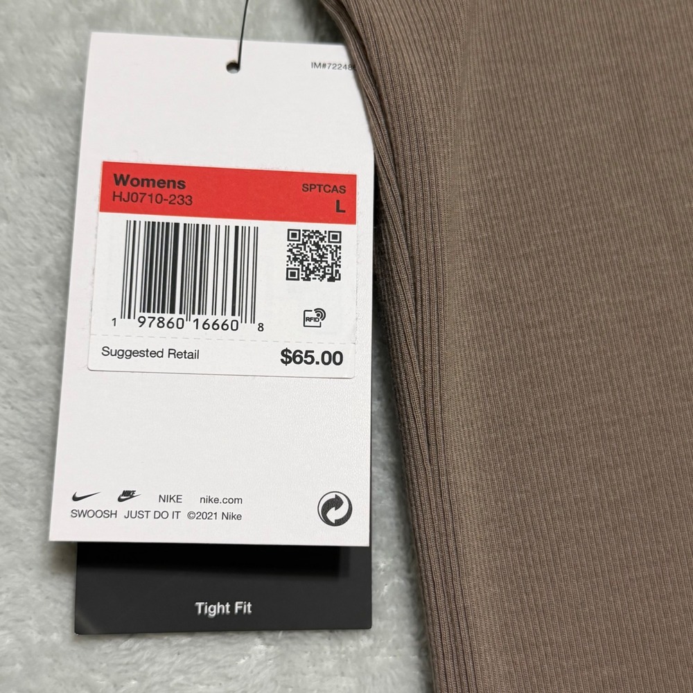 Nike Chill Knit Mini Rib Tank Maxi Dress Women Large Brown Tight Fit HJ0710-233 - Picture 4 of 11